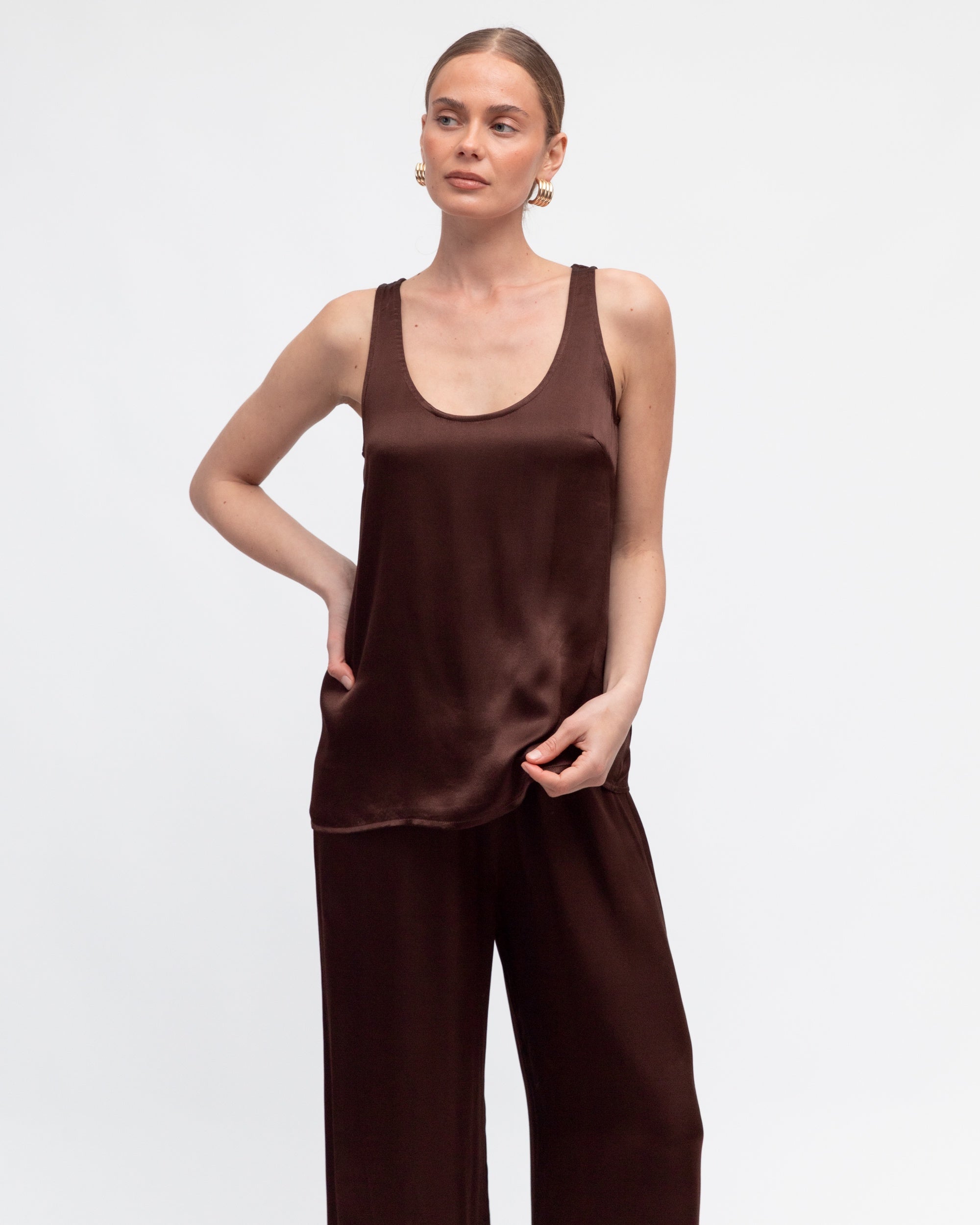 Bethany Satin Top Chocolate - Global Free Style