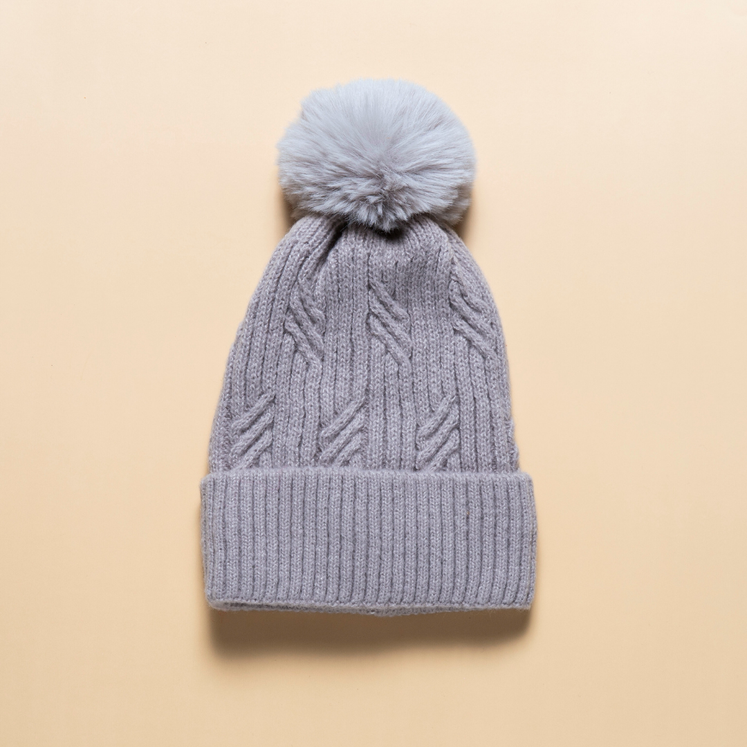 Braided Twist Pompom Beanie Grey Hats & Millinery Taylor Hill