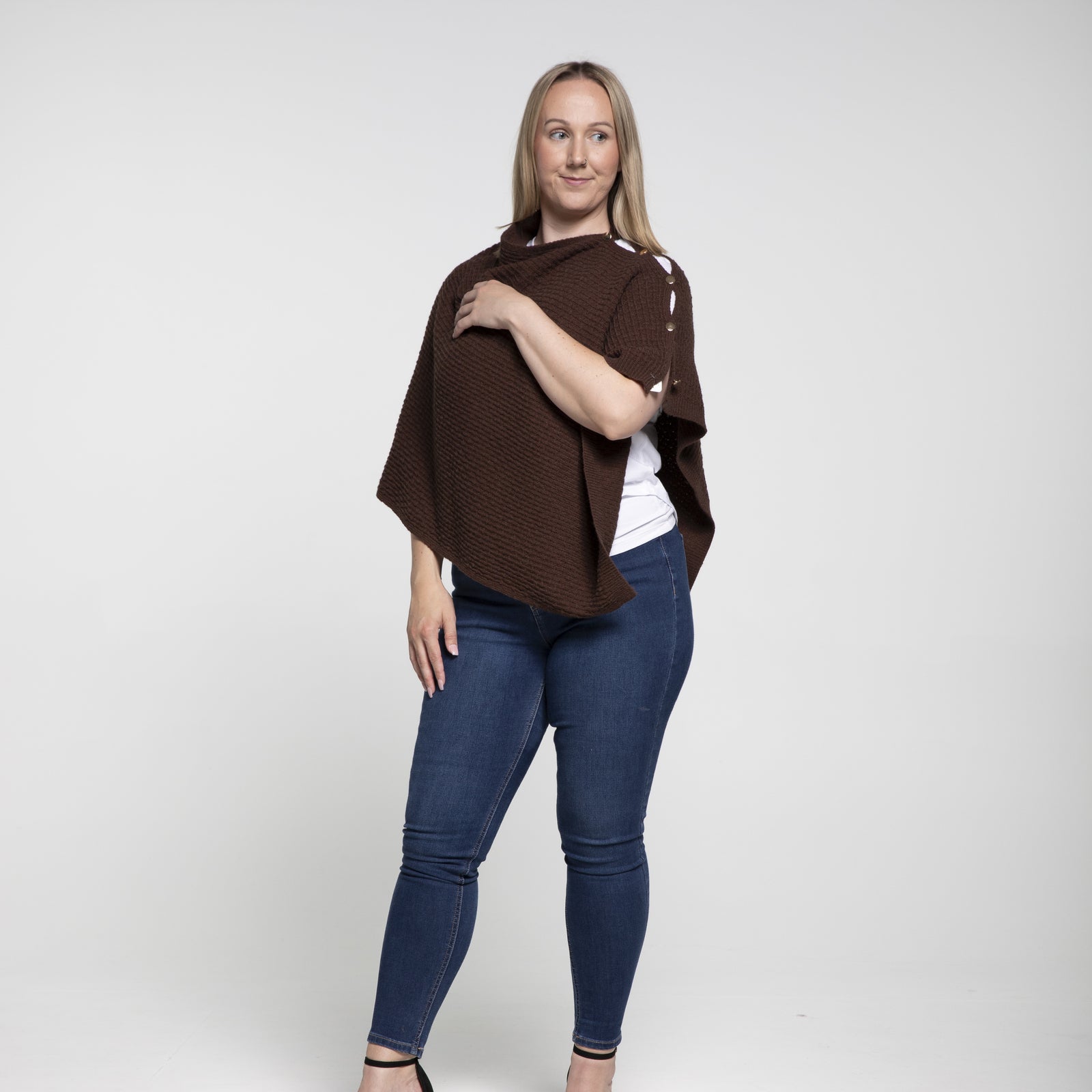 Angie Poncho Brown Tops Taylor Hill