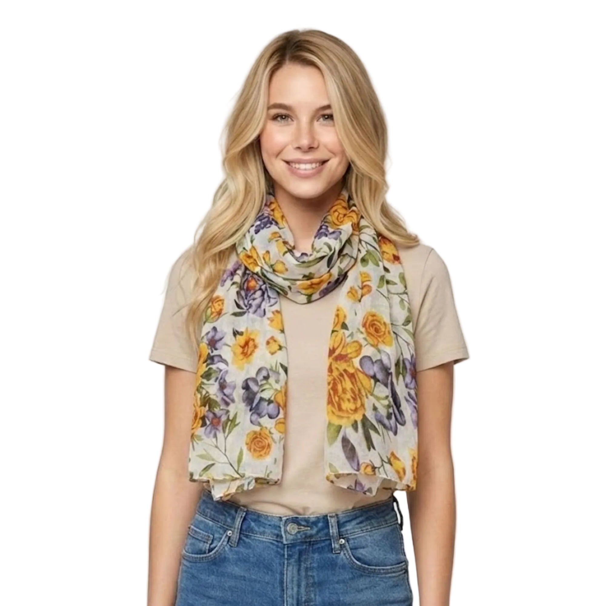 Peony Rose Garden Scarf Milk White Scarves and Sarongs Taylor Hill
