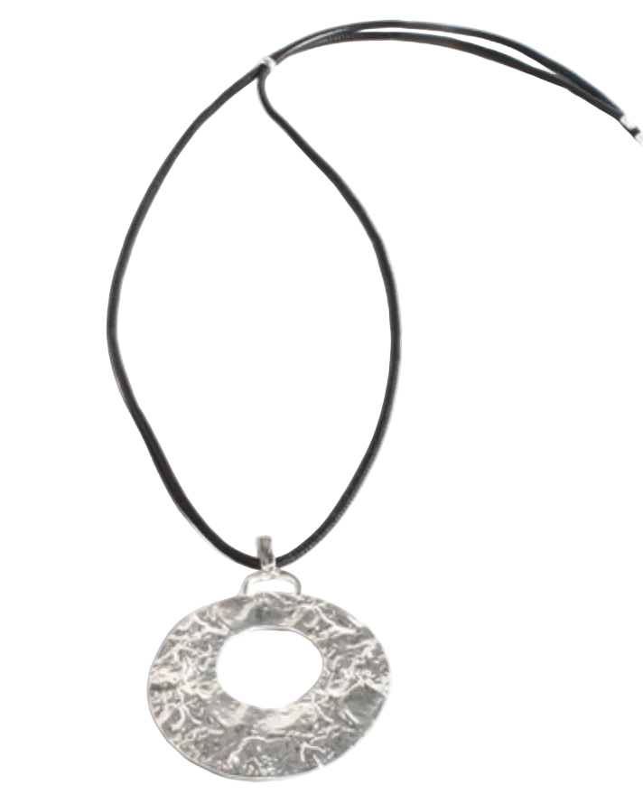 Textured Metal Adjustable Pendant Necklace (Silver) Black/Silver Necklaces Adorne