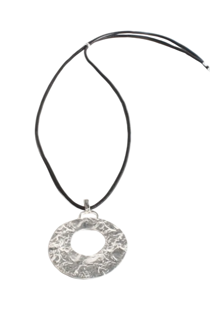 Textured Metal Adjustable Pendant Necklace (Silver) Black/Silver Necklaces Adorne