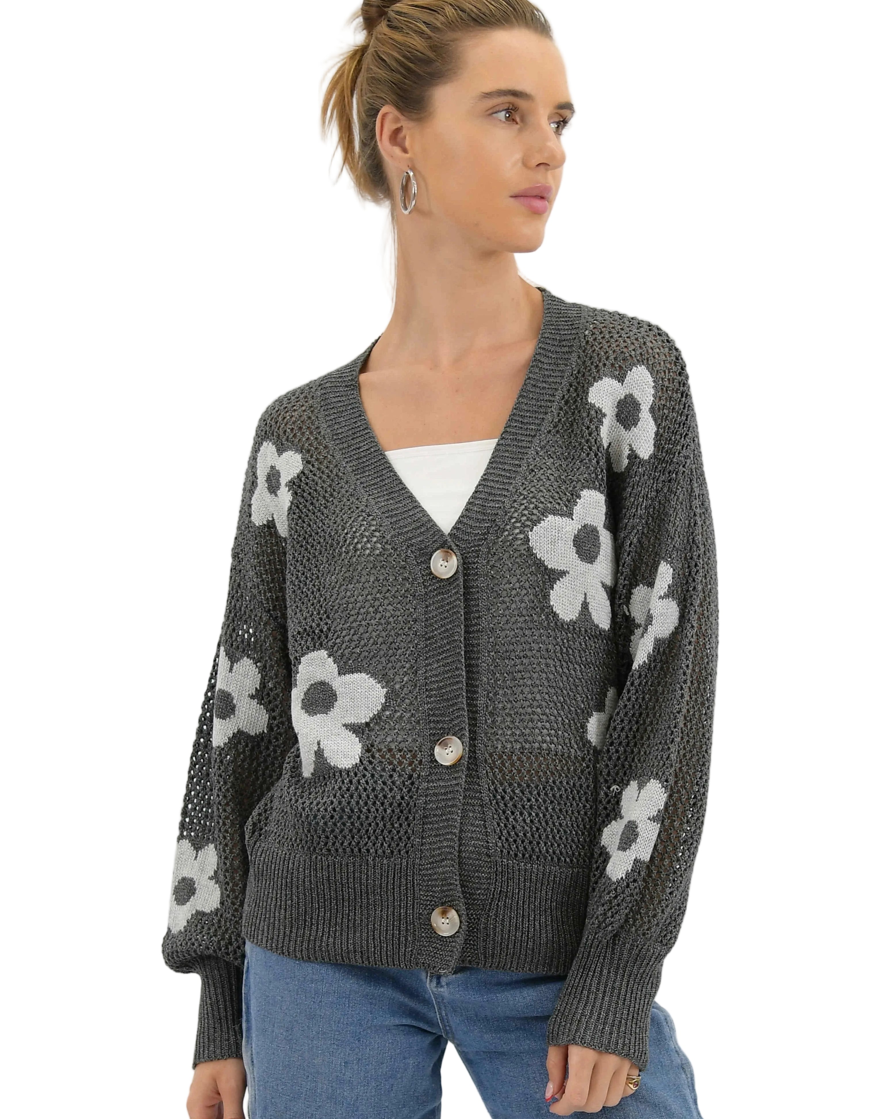 Dana Linen/Cotton Knit Cardi Charcoal - Global Free Style
