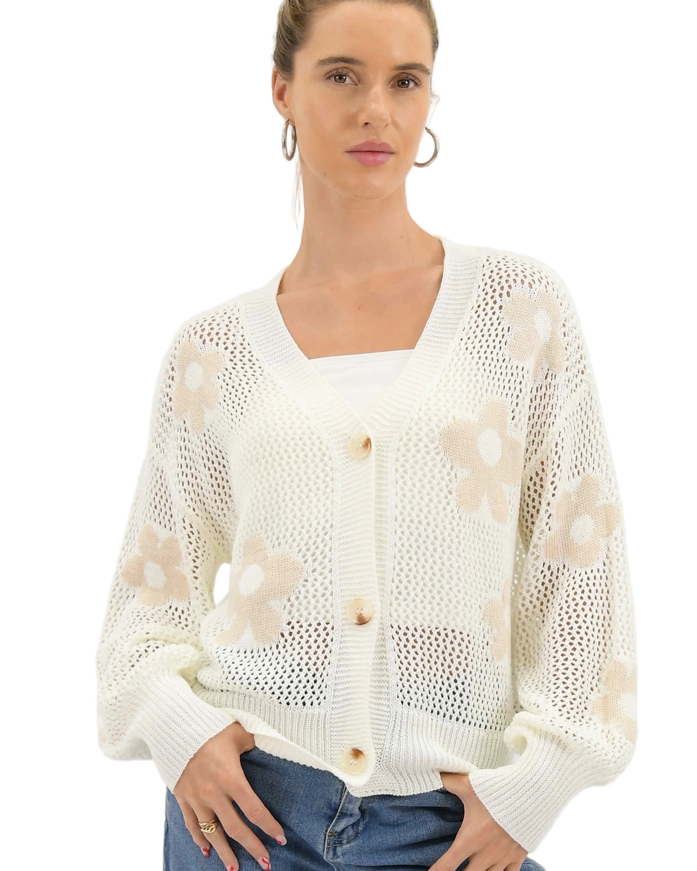 Dana Linen/Cotton Knit Cardi White Tops Worthier S/M(8-10)