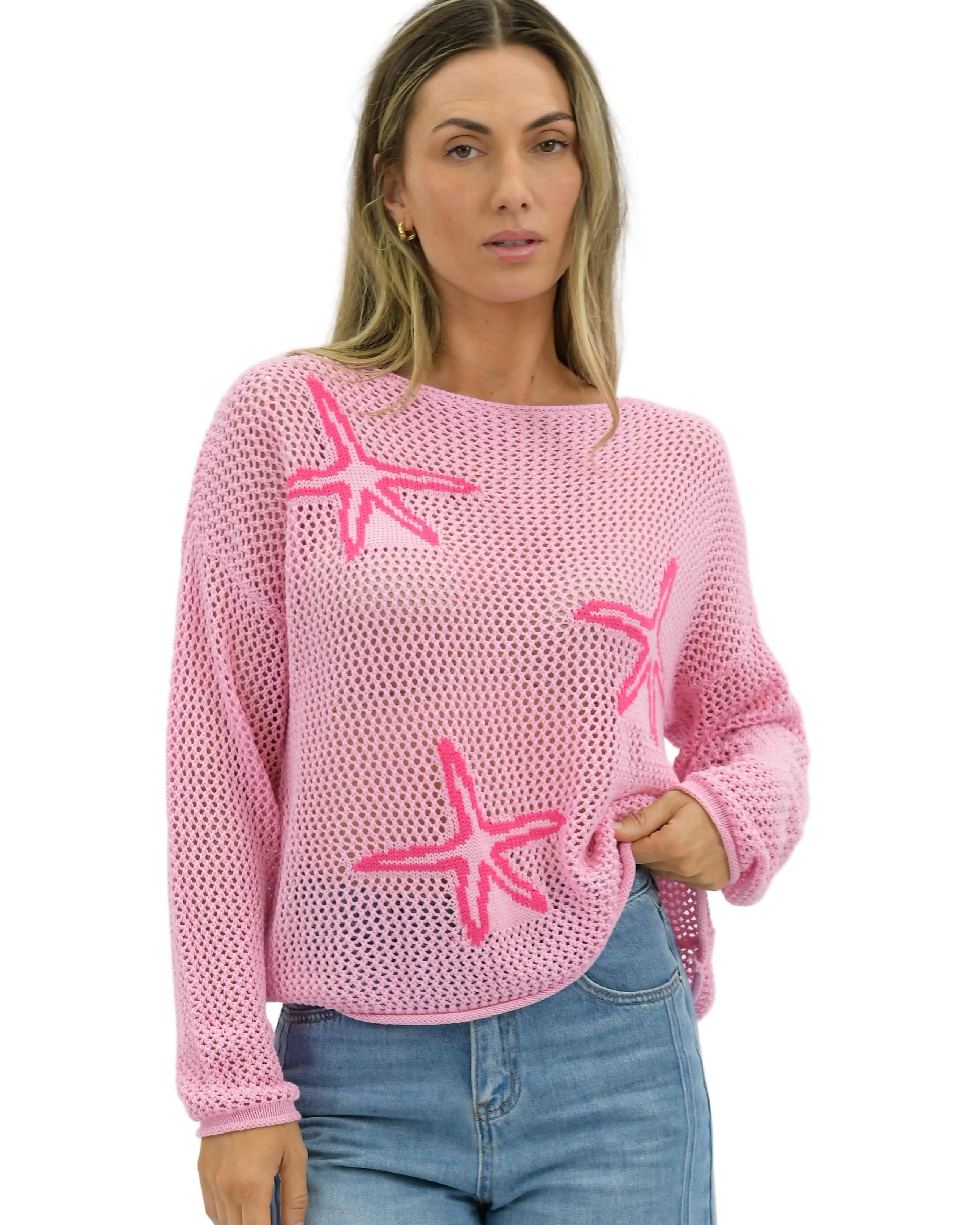 Sunset Shore Linen/Cotton Knit Cardi Pink - Global Free Style
