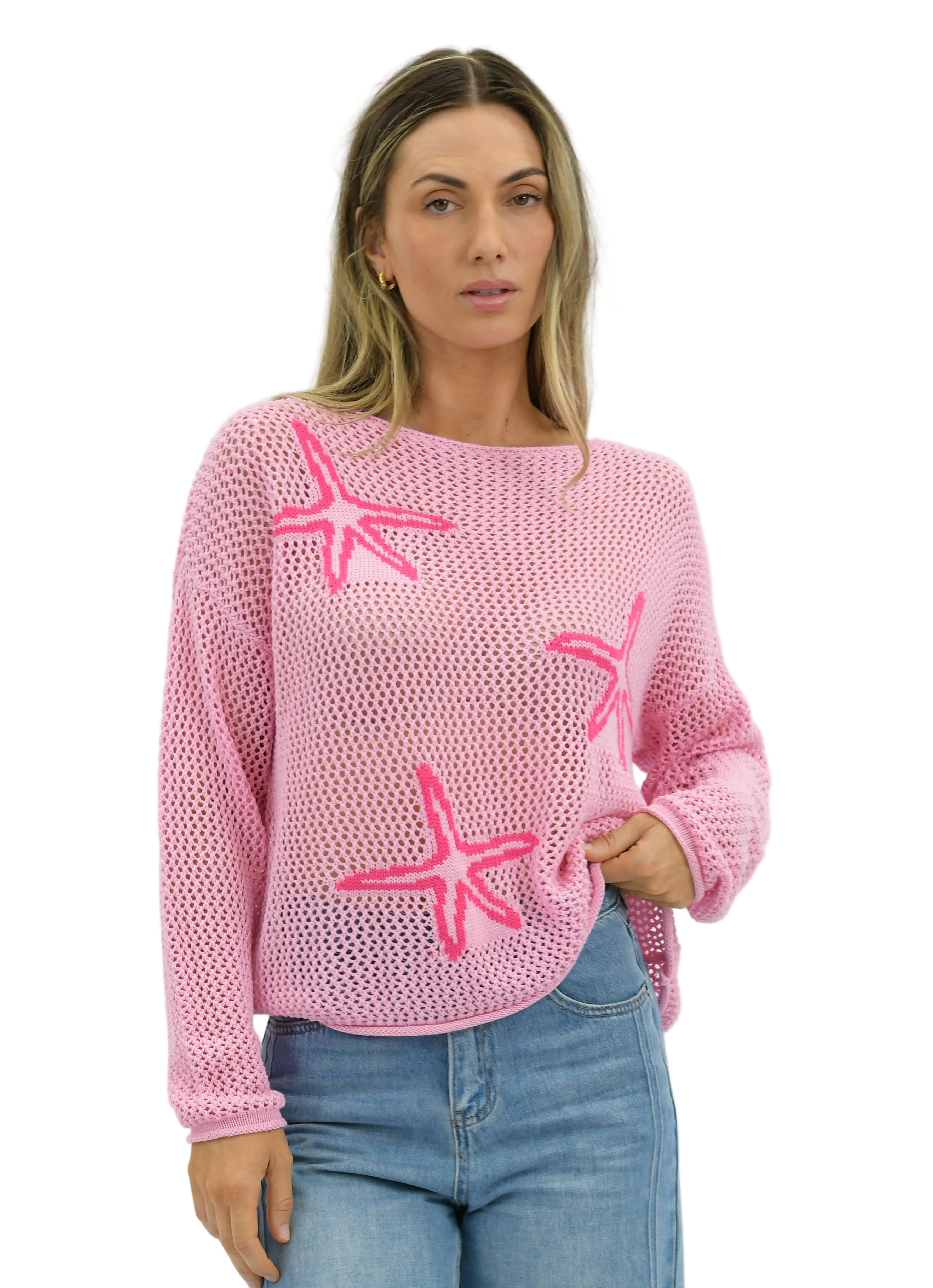 Sunset Shore Linen/Cotton Knit Cardi Pink - Global Free Style