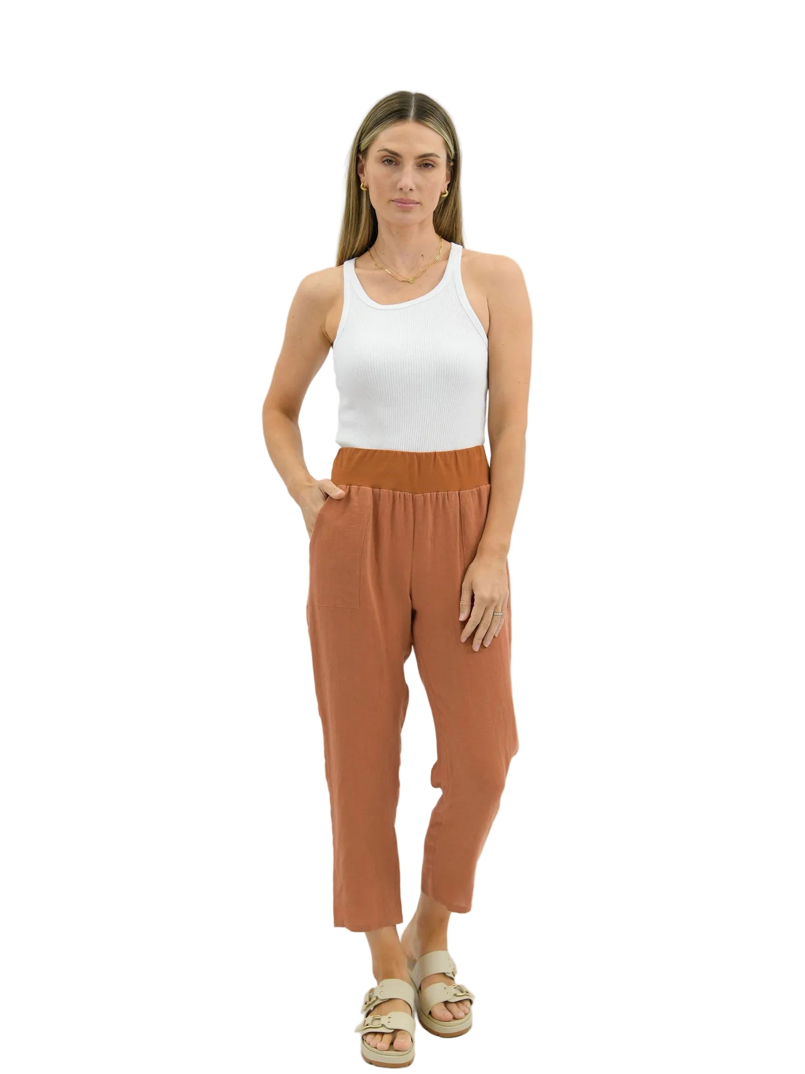 Sybil Linen Pant Rust Bottoms Worthier S/M(8-10)