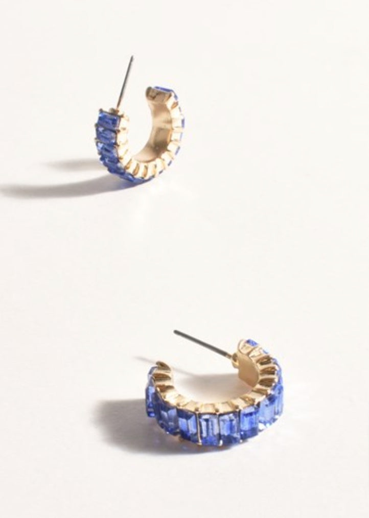 Baguette Jewel Mini Hoops Cobalt/Gold - Global Free Style