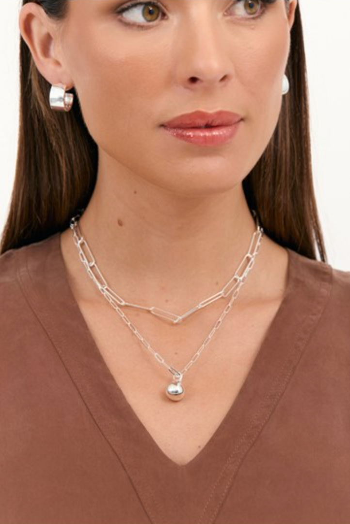 Layered Ball Drop Necklace Silver - Global Free Style