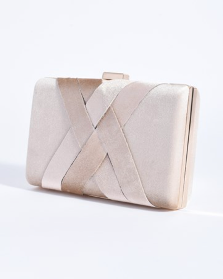 Marjorie Plait Velvet Structured Clutch Nude Bags and Purses Adorne