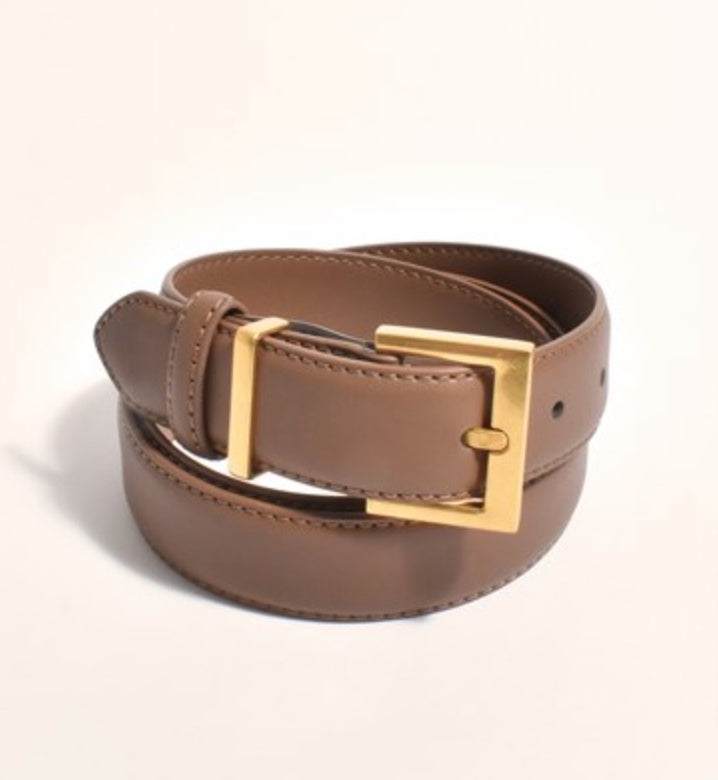 Square Buckle Belt Camel/Gold - Global Free Style