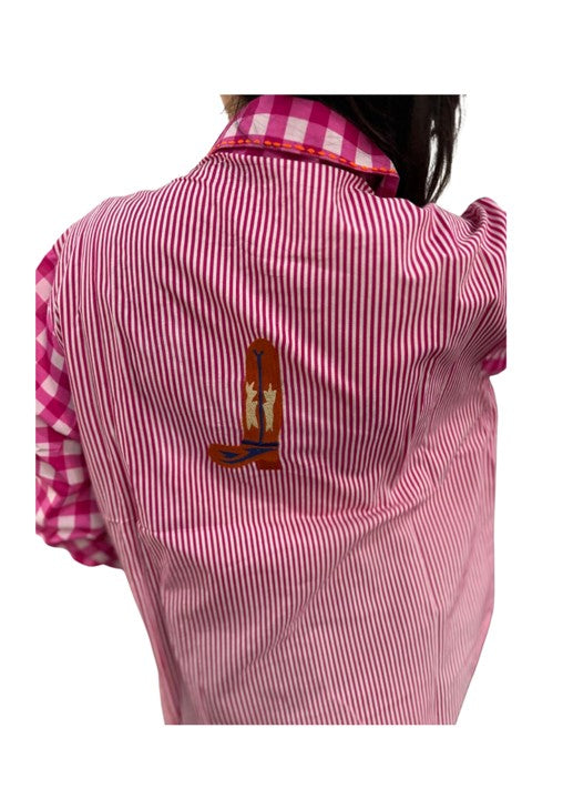 Zoda Embroidery Shirt Pink Country Tops Zoda