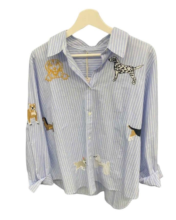 Zoda Embroidery Shirt Blue and White Dogs Tops Zoda S/M