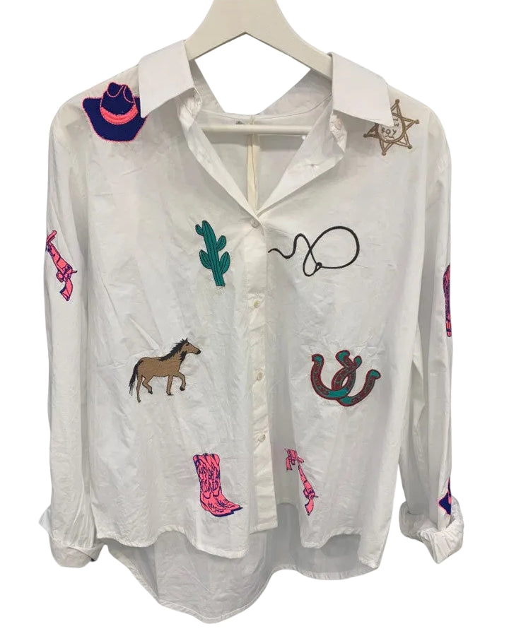 Zoda Embroidery Shirts White Cowgirl Tops Zoda S/M