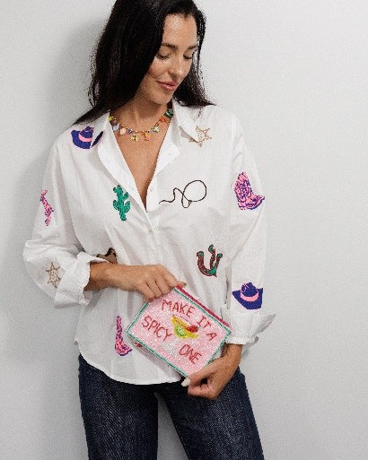 Zoda Embroidery Shirts White Cowgirl Tops Zoda