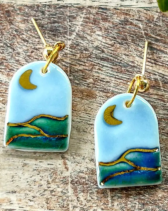 Landscape Ceramic Earrings Earrings Wolf and Clay