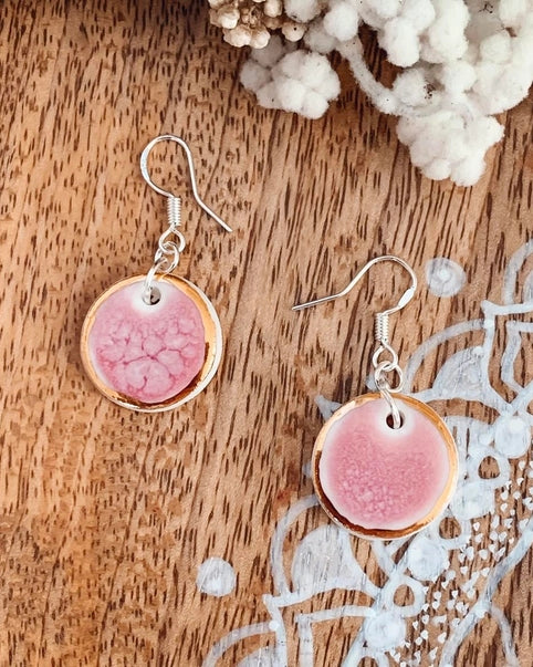 Handcrafted Tiny Porcelain Dangle Earrings Rose Earrings Wolf and Clay
