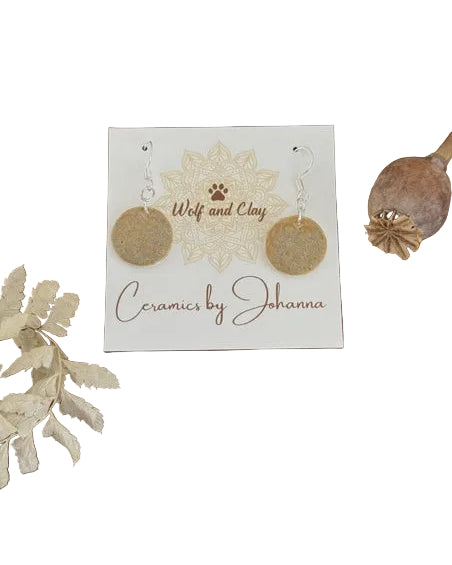 Flower of Life Dangly Ceramic Earrings - Brown, Sterling Silver Hooks Earrings Wolf and Clay