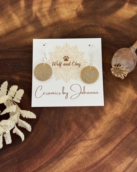 Flower of Life Dangly Ceramic Earrings - Brown, Sterling Silver Hooks Earrings Wolf and Clay