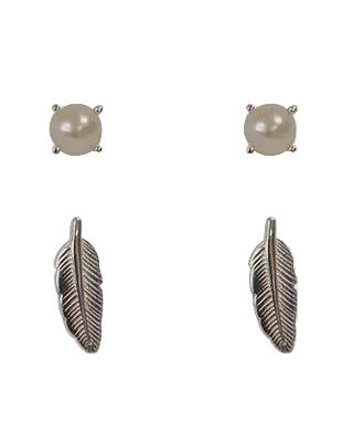 Fw Pearl & Leaf Pair Post Earrings Silver/Cream Earrings Fabienne