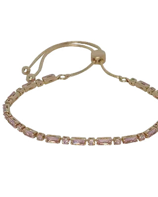 Rect & Rnd Crystal Slider Braclelet Gold/Pink Bracelets and Bangles Fabienne
