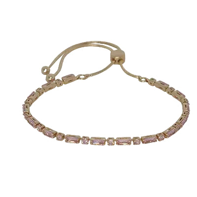 Rect & Rnd Crystal Slider Braclelet Gold/Pink Bracelets and Bangles Fabienne