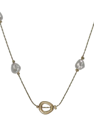 Pearl & Open Circle Station Necklace Gold/Cream Necklaces Fabienne