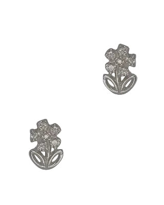 Cubic Flower W/STEM Post Earrings Silver Earrings Fabienne