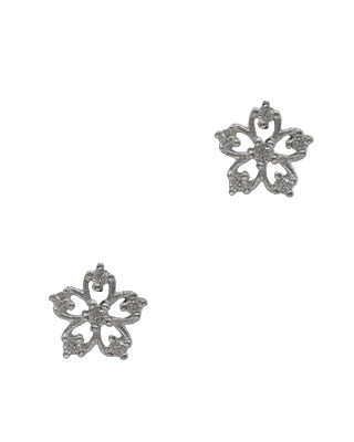 Cubic 5 Petal Flower Stud Earrings Silver/Clear Earrings Fabienne