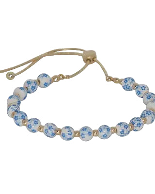 Ceramic Bead Slider Braclelet Gold/Blue Bracelets and Bangles Fabienne