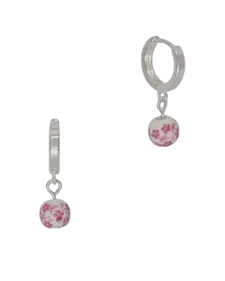 Ceramic Bead Huggie Earrings Silver/Pink Earrings Fabienne
