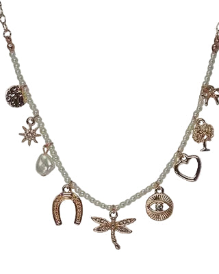 Multi Charm Necklace Rose/Cream Necklaces Fabienne