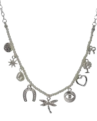 Multi Charm Necklace Silver/Cream Necklaces Fabienne