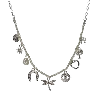 Multi Charm Necklace Silver/Cream Necklaces Fabienne