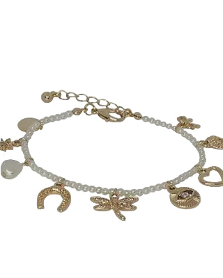 Multi Charm Braclelet Gold/Cream Bracelets and Bangles Fabienne
