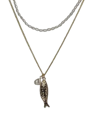 Layered Fish Pendant Necklace Gold/Cream Necklaces Fabienne