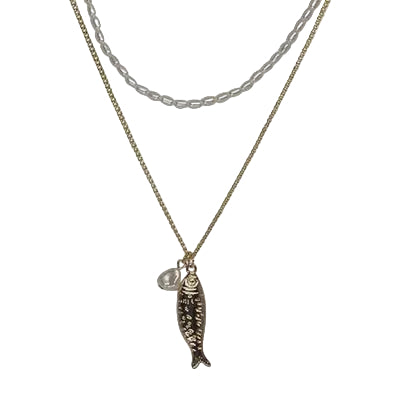 Layered Fish Pendant Necklace Gold/Cream Necklaces Fabienne