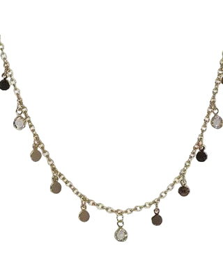 Metal Disc & Cz Charm Necklace Gold/Clear Necklaces Fabienne