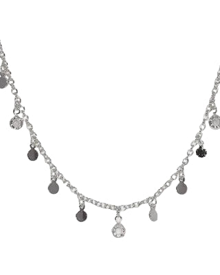 Metal Disc & Cz Charm Necklace Silver/Clear Necklaces Fabienne