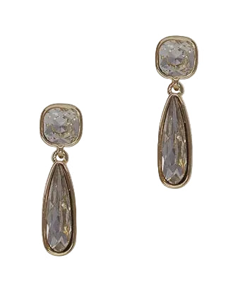 Two Pce Squ & T/Crop Cz Post Earrings Gold/Clear Earrings Fabienne