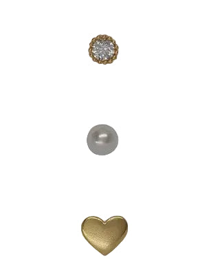 Rnd Cz/Ball Prl/Heart Post Earring Trio Gold/Clear Earrings Fabienne
