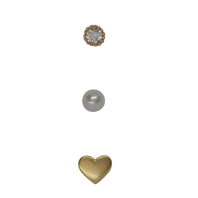Rnd Cz/Ball Prl/Heart Post Earring Trio Gold/Clear Earrings Fabienne