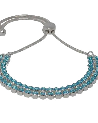 Double LINE Rnd Cz Slider Braclelet Silver/Aquamarine Bracelets and Bangles Fabienne