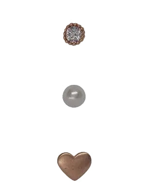 Rnd Cz/Ball Prl/Heart Post Earring Trio Rose Gold/Clear Earrings Fabienne