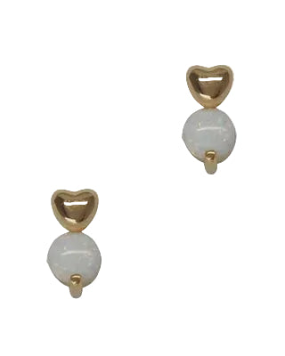 Heart & Opal Drop Post Earrings Gold/White Earrings Fabienne