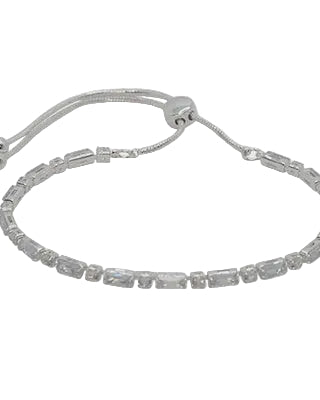 Rect & Rnd Crystal Slider Braclelet Silver/Clear Bracelets and Bangles Fabienne