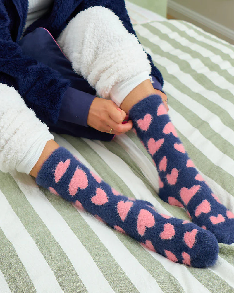 Fuzzy Bed Socks Design Navy Heart Socks Annabel Trends
