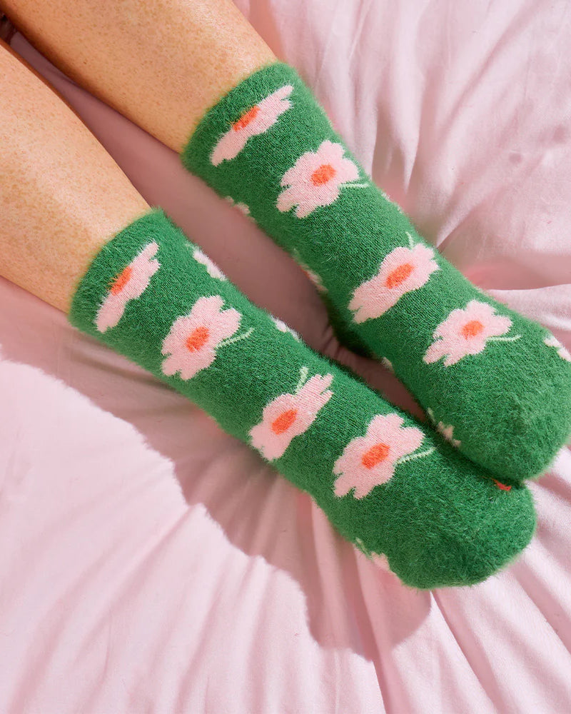 Fuzzy Bed Socks Flower Green Socks Annabel Trends