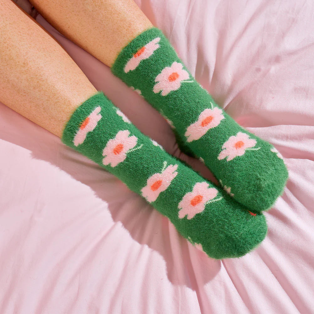 Fuzzy Bed Socks Flower Green Socks Annabel Trends