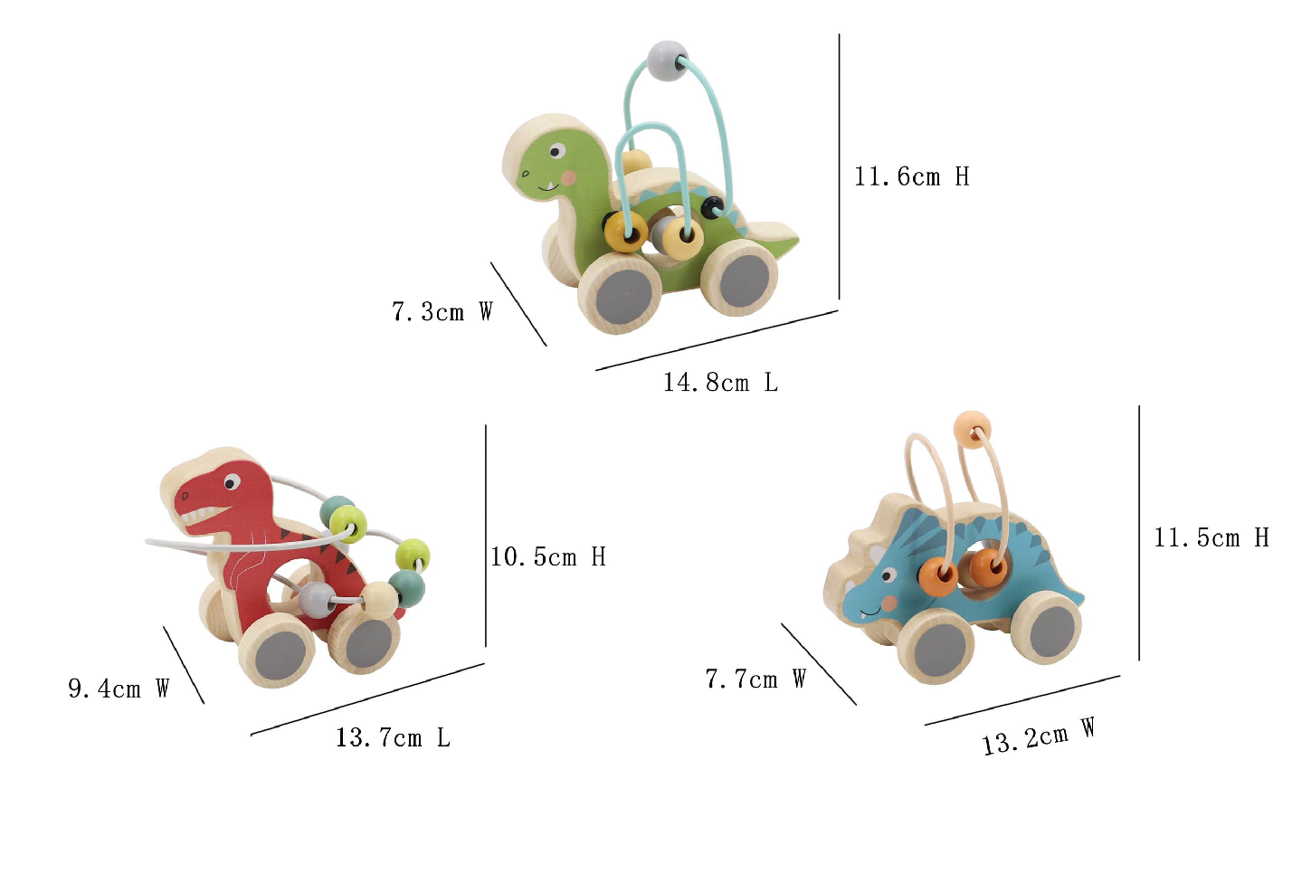 Wooden Wheelie Dino with Bead Maze Gifts and Accessories ToysLink